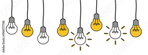 Fotografie Row of Light Bulbs With Some Lit idea concept