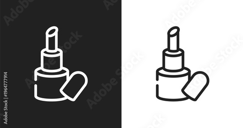 Inclined lipstick icon. Linear black, white icon from beauty salon collection. Outline inclined lipstick vector. Thin line symbol isolated on white and black background