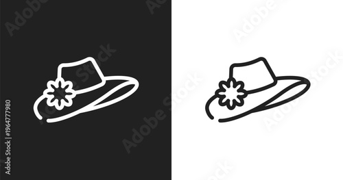Vintage woman hat icon. Linear black, white icon from beautiful collection. Outline vintage woman hat vector. Thin line symbol isolated on white and black background