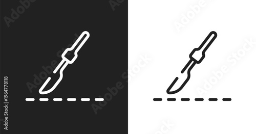 Scalpel icon. Linear black, white icon from plastic surgery collection. Outline scalpel vector. Thin line symbol isolated on white and black background