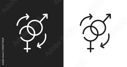 Sex reassignment icon. Linear black, white icon from plastic surgery collection. Outline sex reassignment vector. Thin line symbol isolated on white and black background