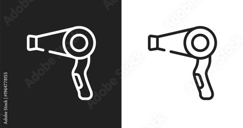Hairdryer icon. Linear black, white icon from sauna collection. Outline hairdryer vector. Thin line symbol isolated on white and black background