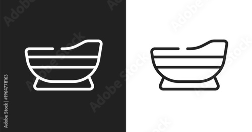 Bathtube icon. Linear black, white icon from sauna collection. Outline bathtube vector. Thin line symbol isolated on white and black background