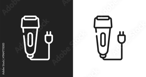Electric razor icon. Linear black, white icon from miscellaneous collection. Outline electric razor vector. Thin line symbol isolated on white and black background