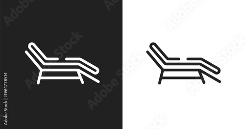 Sunbed icon. Linear black, white icon from spa collection. Outline sunbed vector. Thin line symbol isolated on white and black background