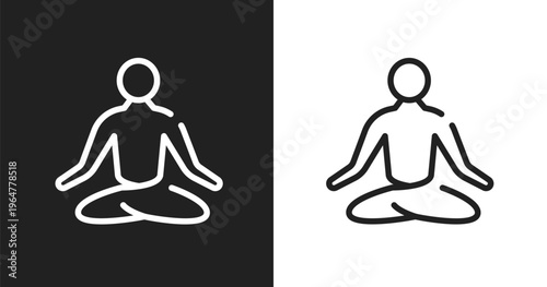Lotus position icon. Linear black, white icon from spa collection. Outline lotus position vector. Thin line symbol isolated on white and black background