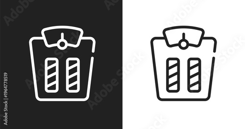 Weighing icon. Linear black, white icon from spa collection. Outline weighing vector. Thin line symbol isolated on white and black background