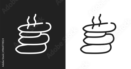 Hot stone icon. Linear black, white icon from spa and yoga collection. Outline hot stone vector. Thin line symbol isolated on white and black background