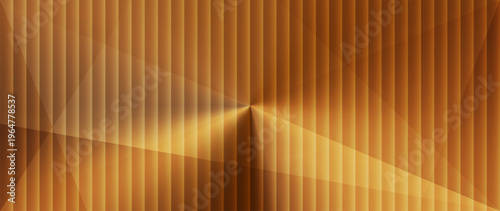 Abstract mustard orange gold radial gradient background with glowing vertical lines. Soft glass light effect, transparent triangle shapes. Smooth circular light transitions. Luxury brown backdrop