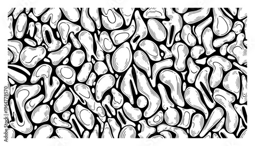 Abstract organic shapes and cell patterns in woodcut engraving style