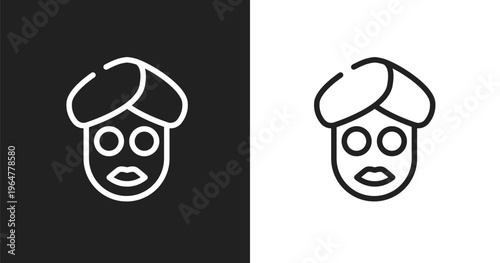 Facial mask icon. Linear black, white icon from sauna collection. Outline facial mask vector. Thin line symbol isolated on white and black background