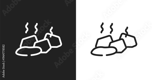 Stones icon. Linear black, white icon from sauna collection. Outline stones vector. Thin line symbol isolated on white and black background