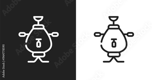 Samovar icon. Linear black, white icon from sauna collection. Outline samovar vector. Thin line symbol isolated on white and black background