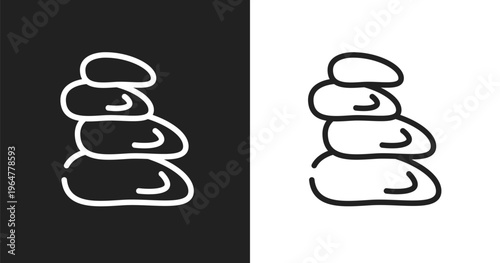 Hot stones icon. Linear black, white icon from sauna collection. Outline hot stones vector. Thin line symbol isolated on white and black background