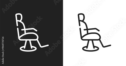 Barber chair icon. Linear black, white icon from hairdressing and barber shop collection. Outline barber chair vector. Thin line symbol isolated on white and black background