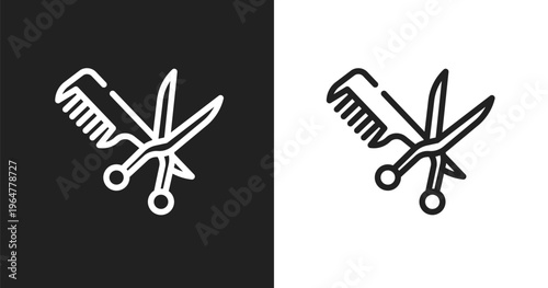 Hairdresser with comb and scissors icon. Linear black, white icon from hair salon collection. Outline hairdresser with comb and scissors icon vector. Thin line symbol for use on web and mobile apps,