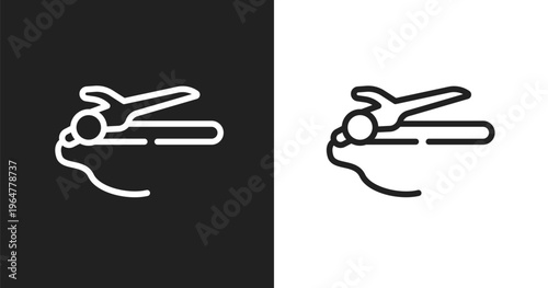 Hair straighter and hair curler icon. Linear black, white icon from hair salon collection. Outline hair straighter and hair curler icon vector. Thin line symbol for use on web and mobile apps, logo,