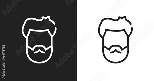 Male head hair and beard icon. Linear black, white icon from hair salon collection. Outline male head hair and beard vector. Thin line symbol isolated on white and black background