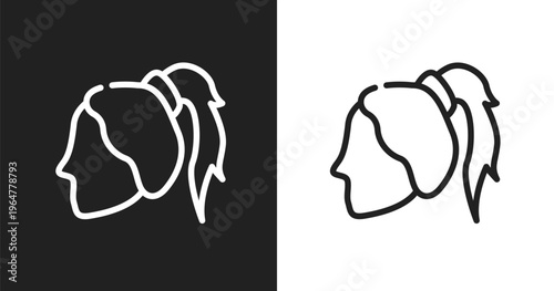 Ponytail hair icon. Linear black, white icon from hair salon collection. Outline ponytail hair vector. Thin line symbol isolated on white and black background
