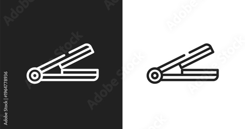 Hair iron icon. Linear black, white icon from beauty & cosmetics collection. Outline hair iron vector. Thin line symbol isolated on white and black background