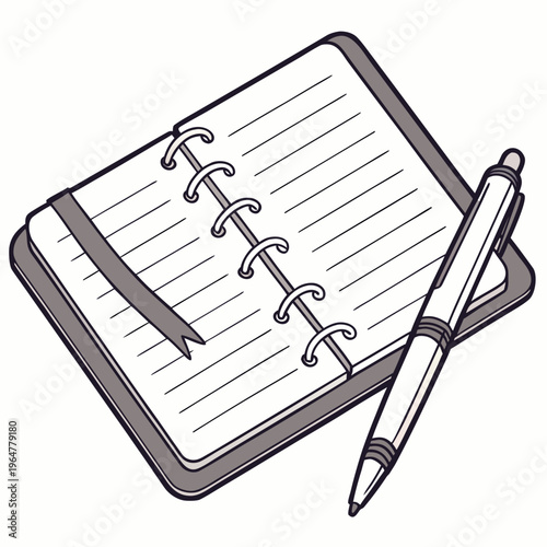 Notebook and pen on a white background paper writing office
