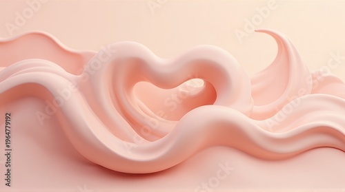 3D white heart shape ribbon on soft pink background for love and care themes