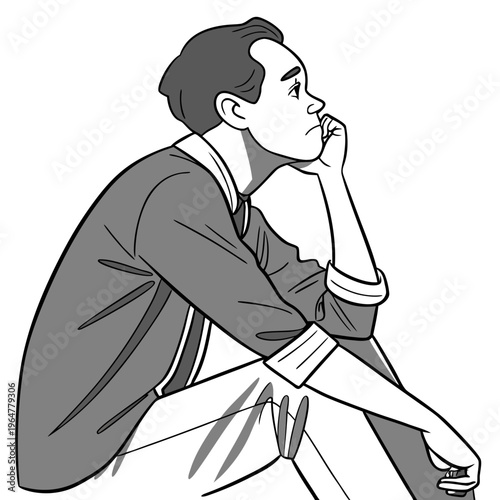 Man sitting in contemplative pose thoughtful