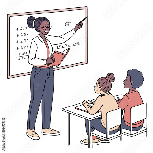 Teacher and students in classroom with whiteboard education