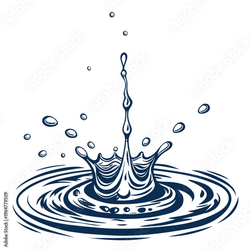 Water splash with ripples and droplets on a white background liquid