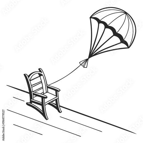 Rocking chair with parachute flying through air motion
