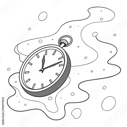 Melting pocket watch with clock face and wavy lines melting clock surreal dreamlike time