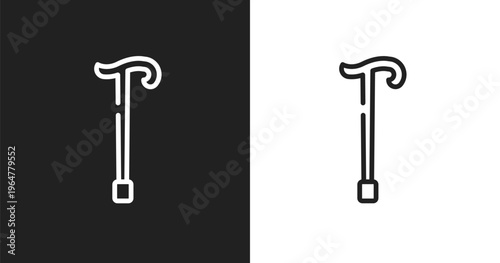 Cane icon. Linear black, white icon from hipster collection. Outline cane vector. Thin line symbol isolated on white and black background