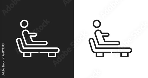 Relaxing icon. Linear black, white icon from spa icons collection. Outline relaxing vector. Thin line symbol isolated on white and black background