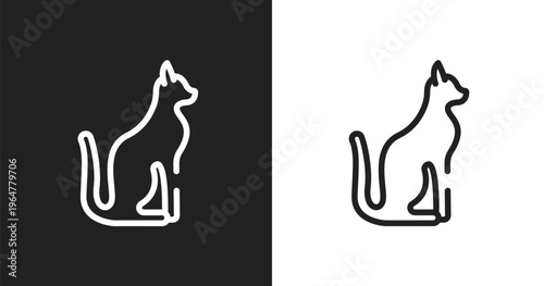 Egyptian cat icon. Linear black, white icon from cat breed bodies collection. Outline egyptian cat vector. Thin line symbol isolated on white and black background
