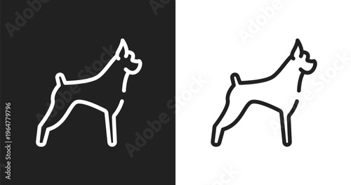 Boxer icon. Linear black, white icon from dog breeds fullbody collection. Outline boxer vector. Thin line symbol isolated on white and black background