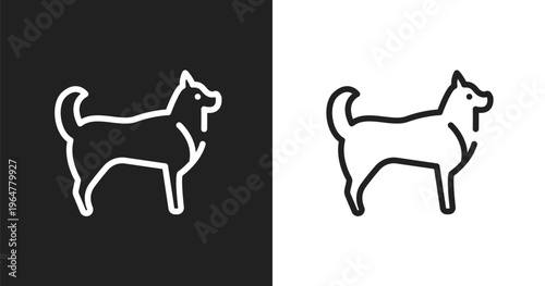 Husky icon. Linear black, white icon from dog breeds fullbody collection. Outline husky vector. Thin line symbol isolated on white and black background
