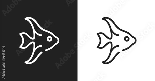 Angelfish icon. Linear black, white icon from pet lovers collection. Outline angelfish vector. Thin line symbol isolated on white and black background