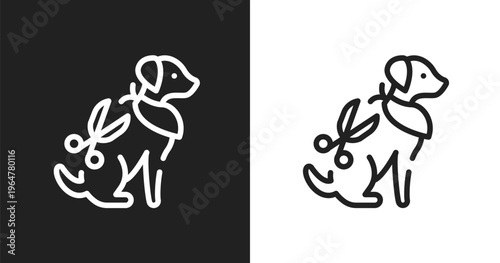 Grooming pet icon. Linear black, white icon from pet lovers collection. Outline grooming pet vector. Thin line symbol isolated on white and black background
