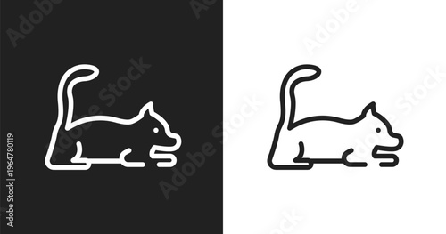 Laying cat icon. Linear black, white icon from pet lovers collection. Outline laying cat vector. Thin line symbol isolated on white and black background