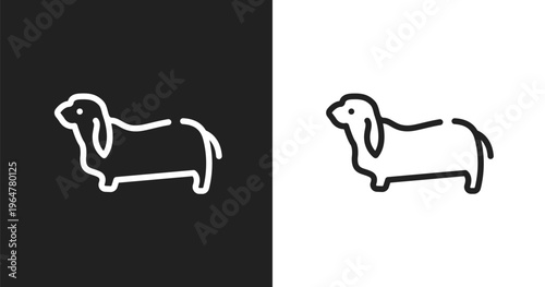 Basset hound icon. Linear black, white icon from dog and training collection. Outline basset hound vector. Thin line symbol isolated on white and black background