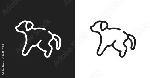 Scold the dog icon. Linear black, white icon from dog and training collection. Outline scold the dog vector. Thin line symbol isolated on white and black background
