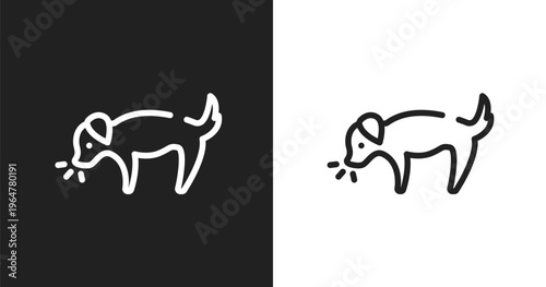 Dog smelling dog icon. Linear black, white icon from dog and training collection. Outline dog smelling dog vector. Thin line symbol isolated on white and black background