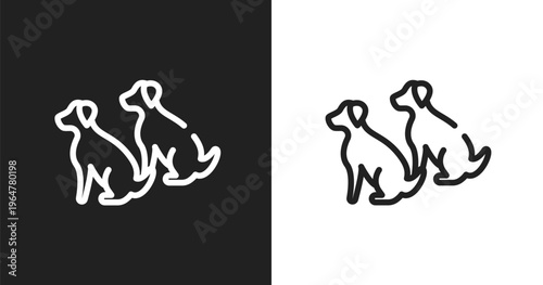 Dogs icon. Linear black, white icon from dog and training collection. Outline dogs vector. Thin line symbol isolated on white and black background