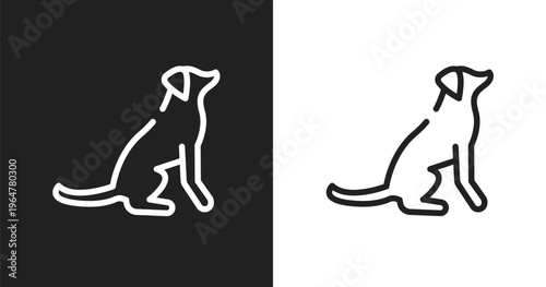 Dog seatting icon. Linear black, white icon from dog and training collection. Outline dog seatting vector. Thin line symbol isolated on white and black background