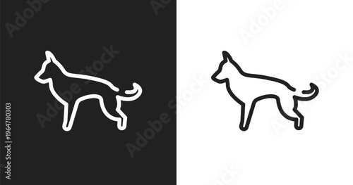 German shepherd icon. Linear black, white icon from dog and training collection. Outline german shepherd vector. Thin line symbol isolated on white and black background