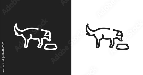 Feeding the dog icon. Linear black, white icon from dog and training collection. Outline feeding the dog vector. Thin line symbol isolated on white and black background