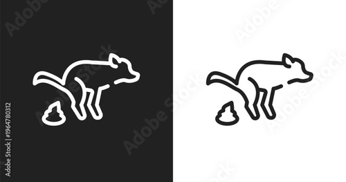 Dog poo icon. Linear black, white icon from dog and training collection. Outline dog poo vector. Thin line symbol isolated on white and black background