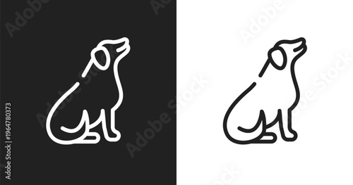 Dog seating icon. Linear black, white icon from dog and training collection. Outline dog seating vector. Thin line symbol isolated on white and black background