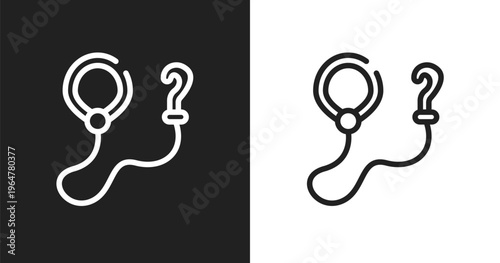 Leash icon. Linear black, white icon from pet shop lineal collection. Outline leash vector. Thin line symbol isolated on white and black background