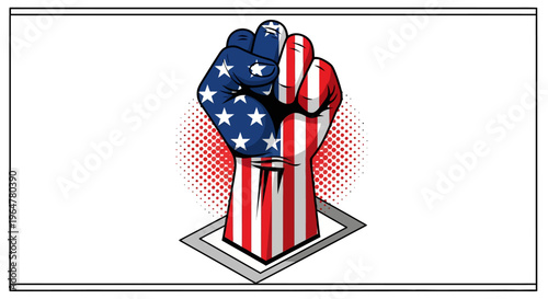 Patriotic raised fist with american flag design and pop art style